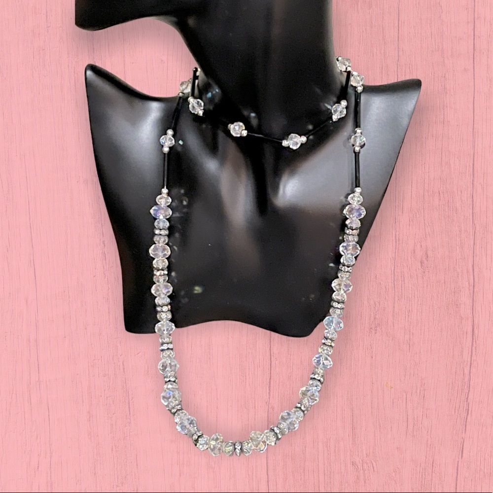 Long Bead and Crystal Necklace